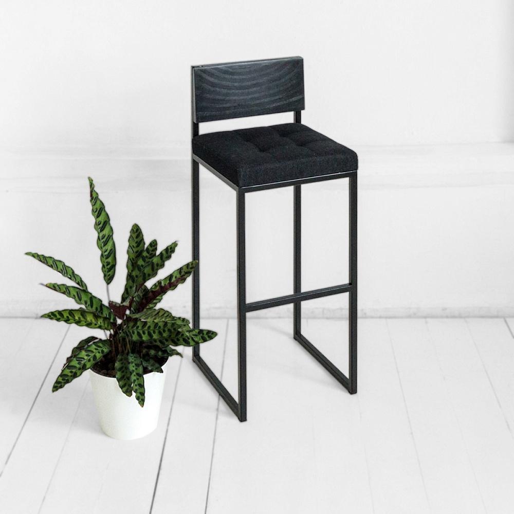 Барный стул шоколад с черным денимом со спинкой в черном цвете archpole